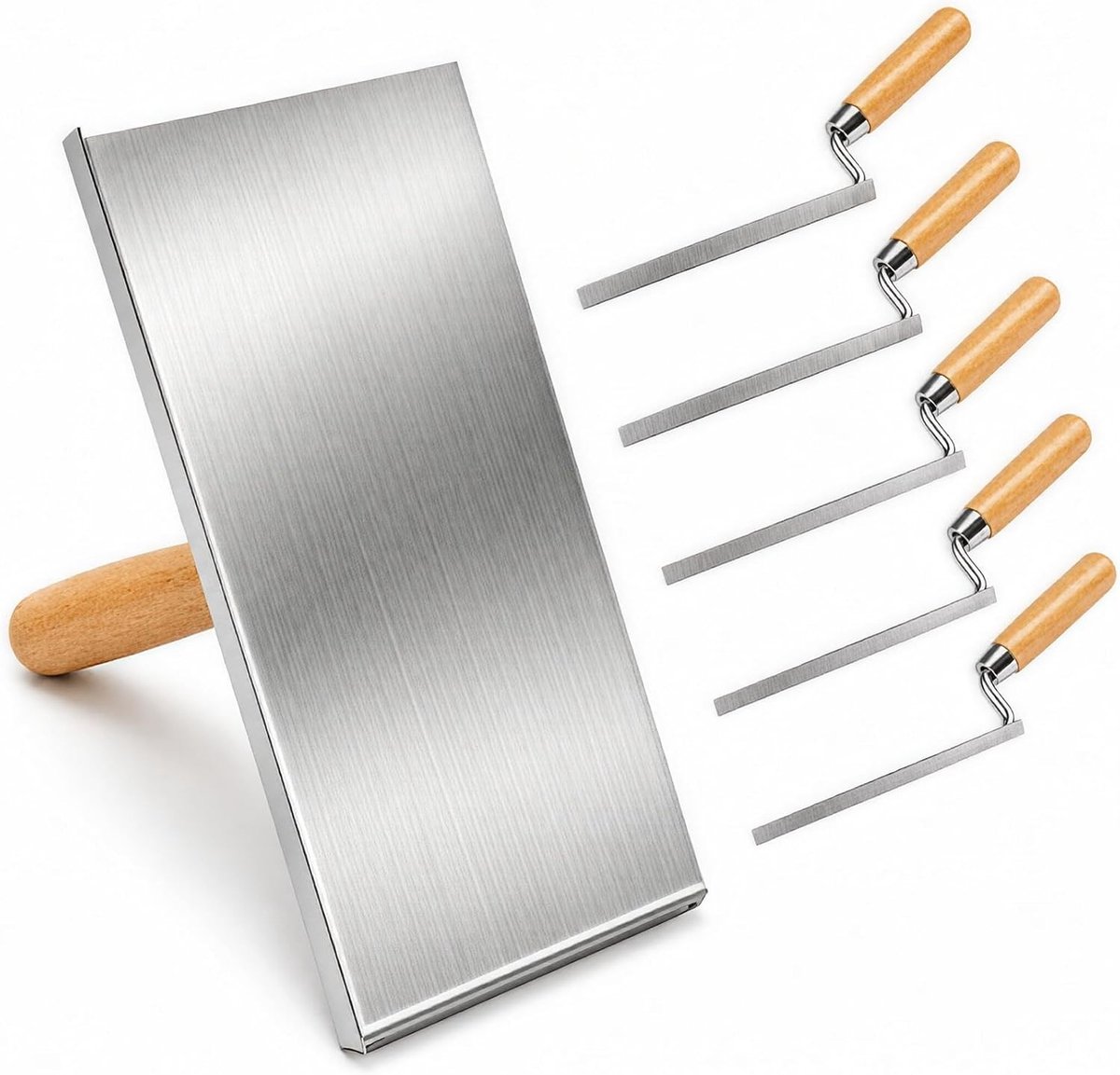 Set van 5 voegkellen en voegbord (300 mm × 150 mm) met diverse breedtes voor precisiewerk in voegen