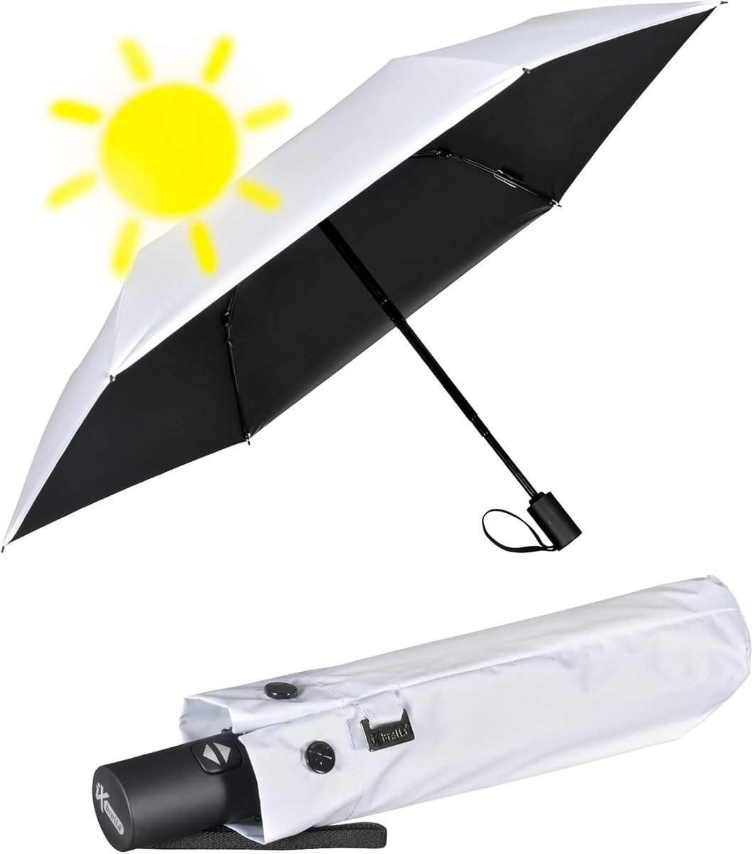 Strandparasol met draagtas - Zilver - 92 cm diameter - Mini-zonneparaplu met automatische bediening en uv-bescherming - Voor dagelijks gebruik