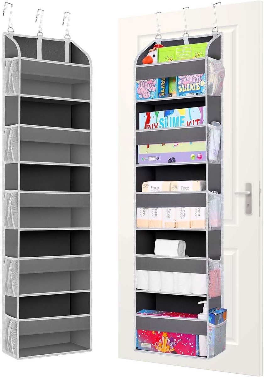 2-delige Deurhanger Opberg Organizer met 5 Doorzichtige Vakken voor Keuken, Badkamer en Kinderkamer (Grijs)