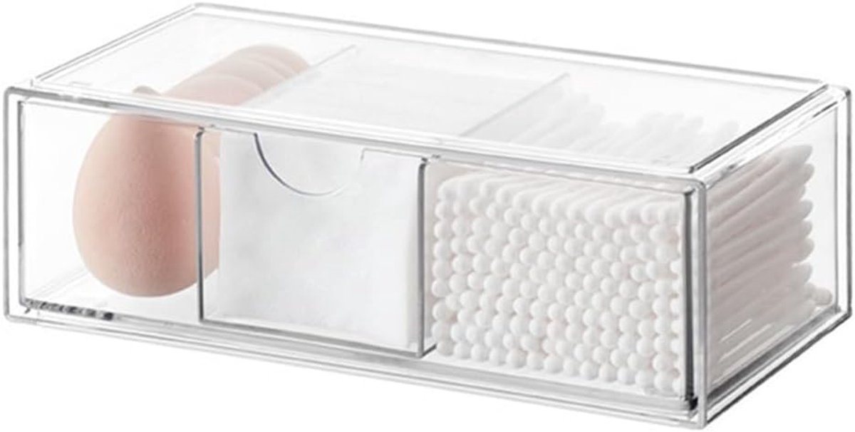 Stackbare Organizer voor Wattenstaafjes met 3 Lades - Transparante Makeup Opbergdoos voor Badkamer en Cosmetica