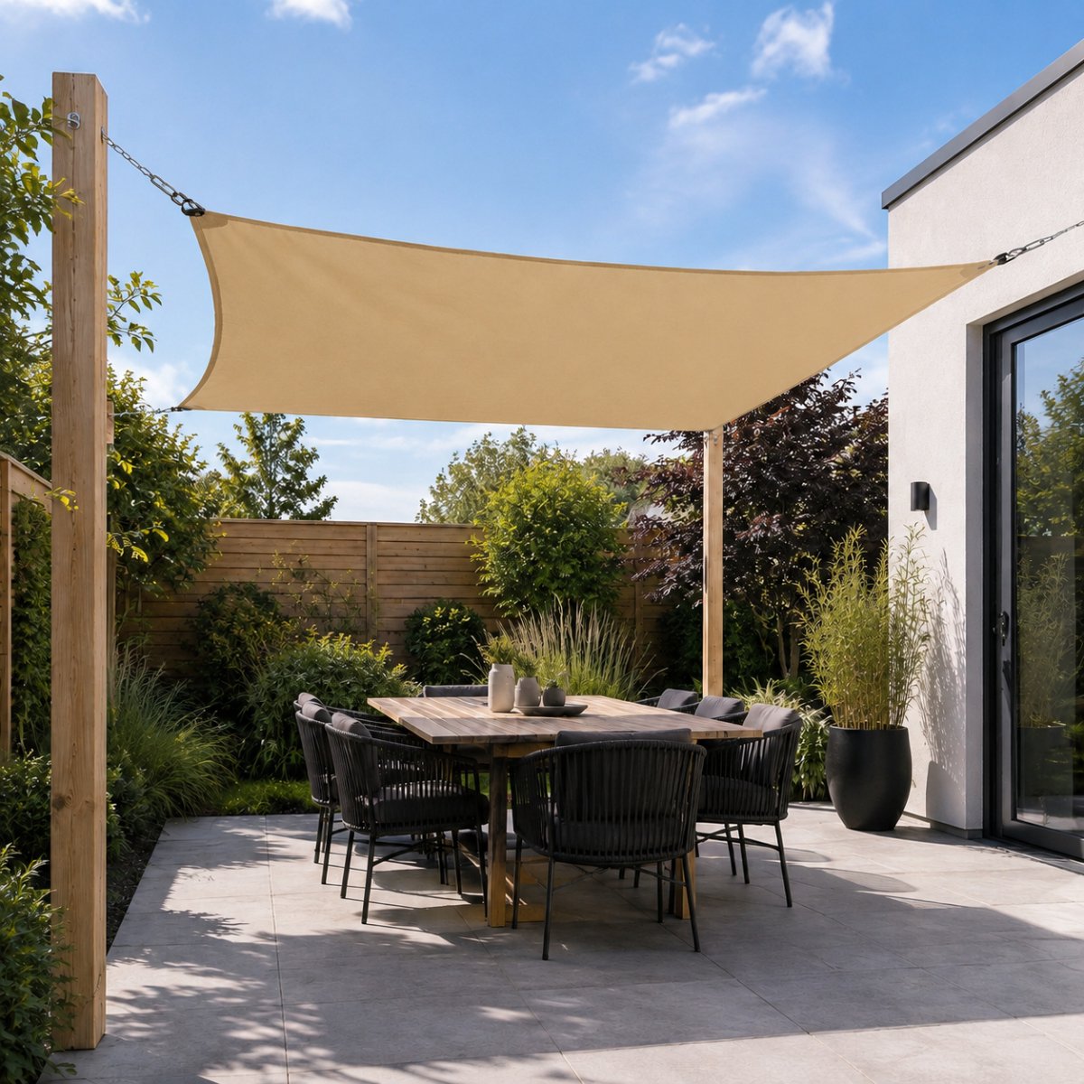 TuinChamp Schaduwdoek polyester beige 4x4m - Waterdicht - Vierkant - Zonnescherm balkon - Zonnescherm doek - Tuin zonnescherm
