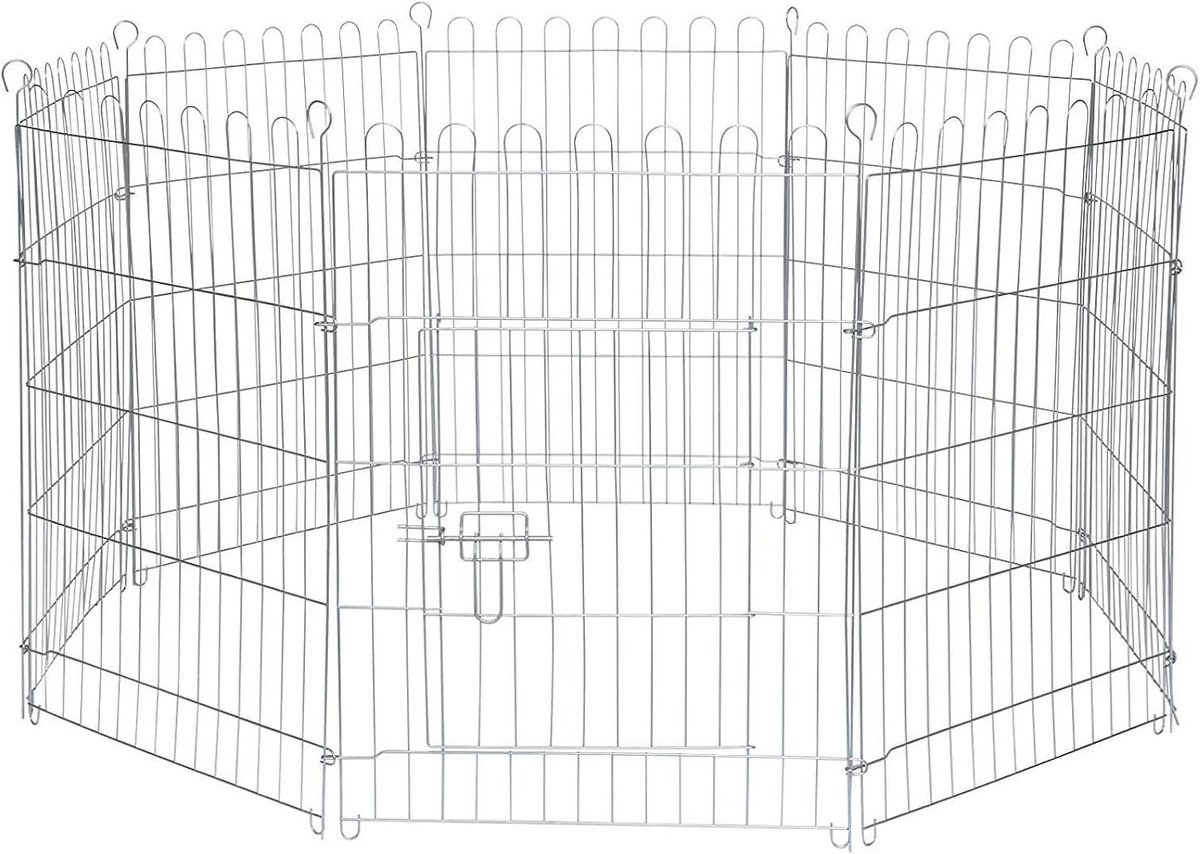 Konijnenhuis - Grijs - 59 x 78 cm - Metalen Uitbreidbare Buitenren met Afsluitbare Deur - Voor Kleine Dieren