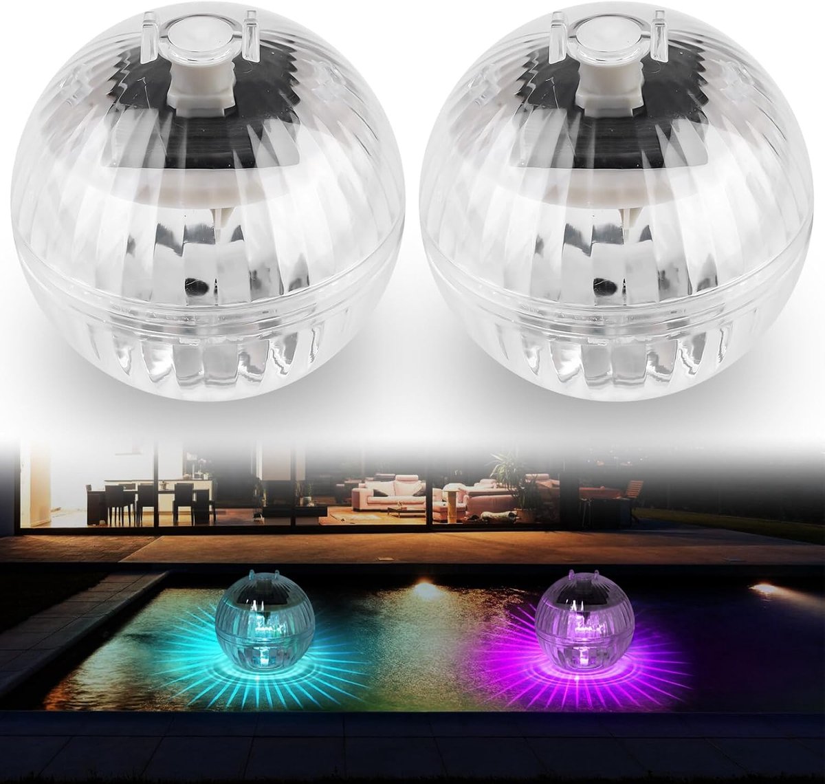 Set van 2 drijvende solar zwembadlampen - Drijvende bal op zonne-energie - Vijververlichting - Vijverdecoratie - Kleurverandering - Zwembadverlichting - Tuindecoratie