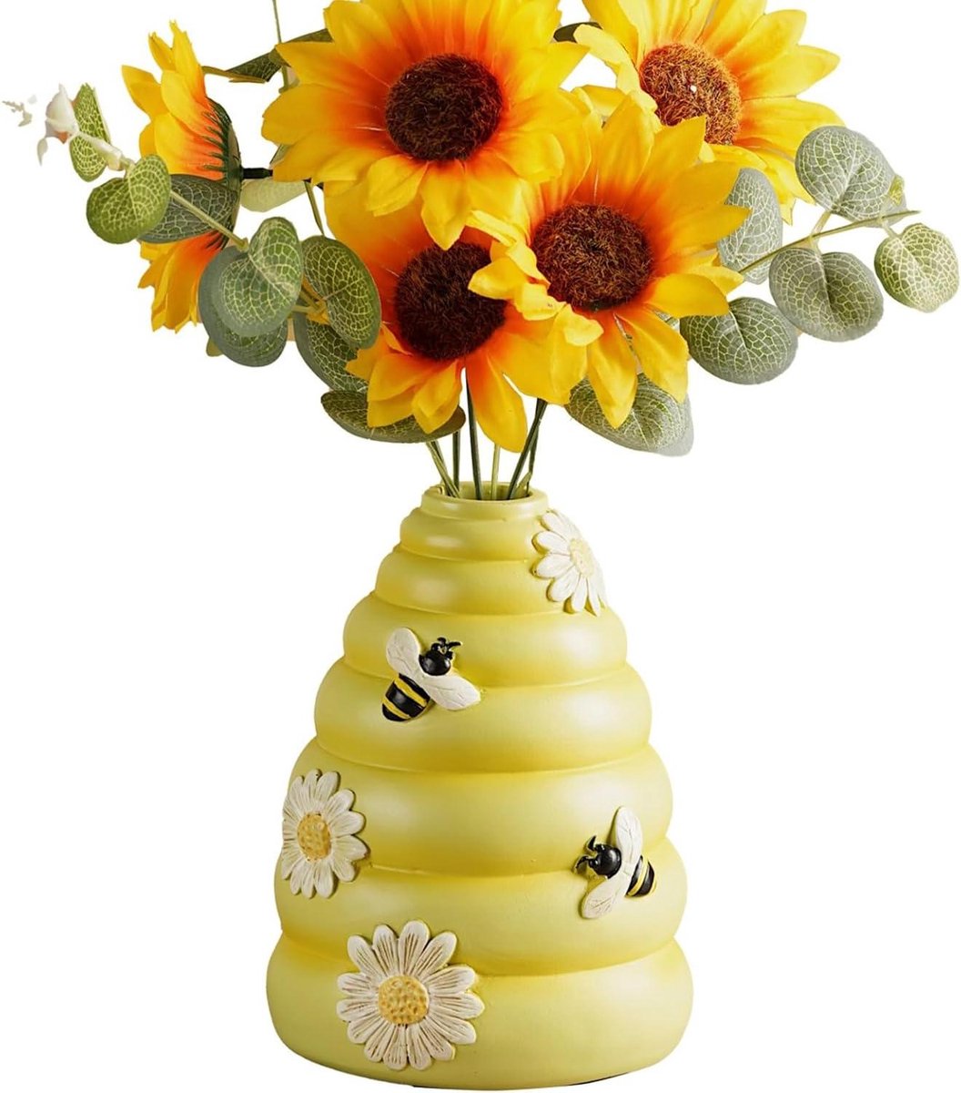 Vaas met Madeliefjes - Bloemenvaas Decoratie - Interieur Verfraaien - Natuurlijk Geïnspireerde Elegantie - 21 x 16 x 14 cm