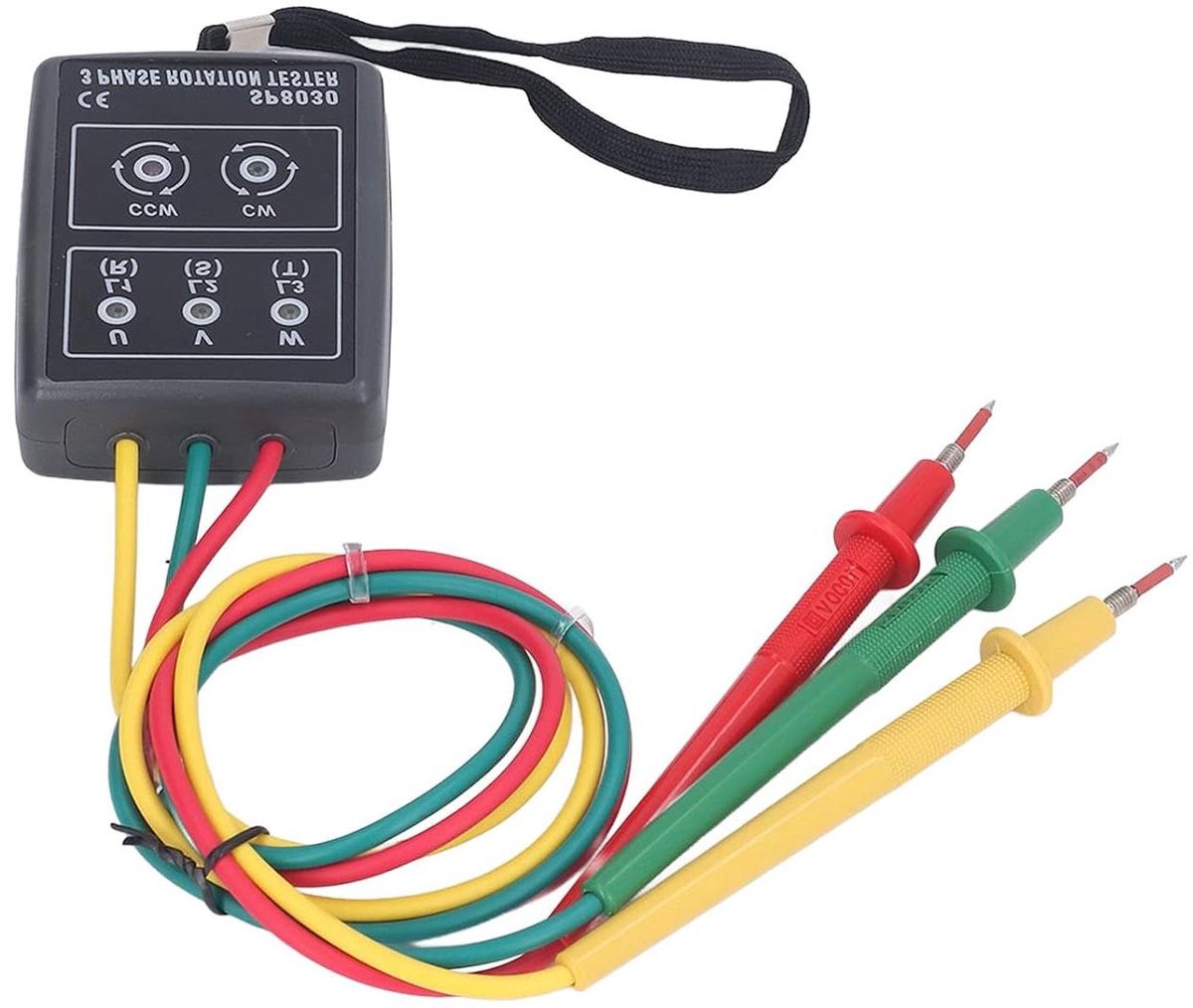 Faserotatiemeter - Fasevolgorde tester - Elektrische controles - Heldere LED-indicatoren - 60V tot 600V AC - Grijs