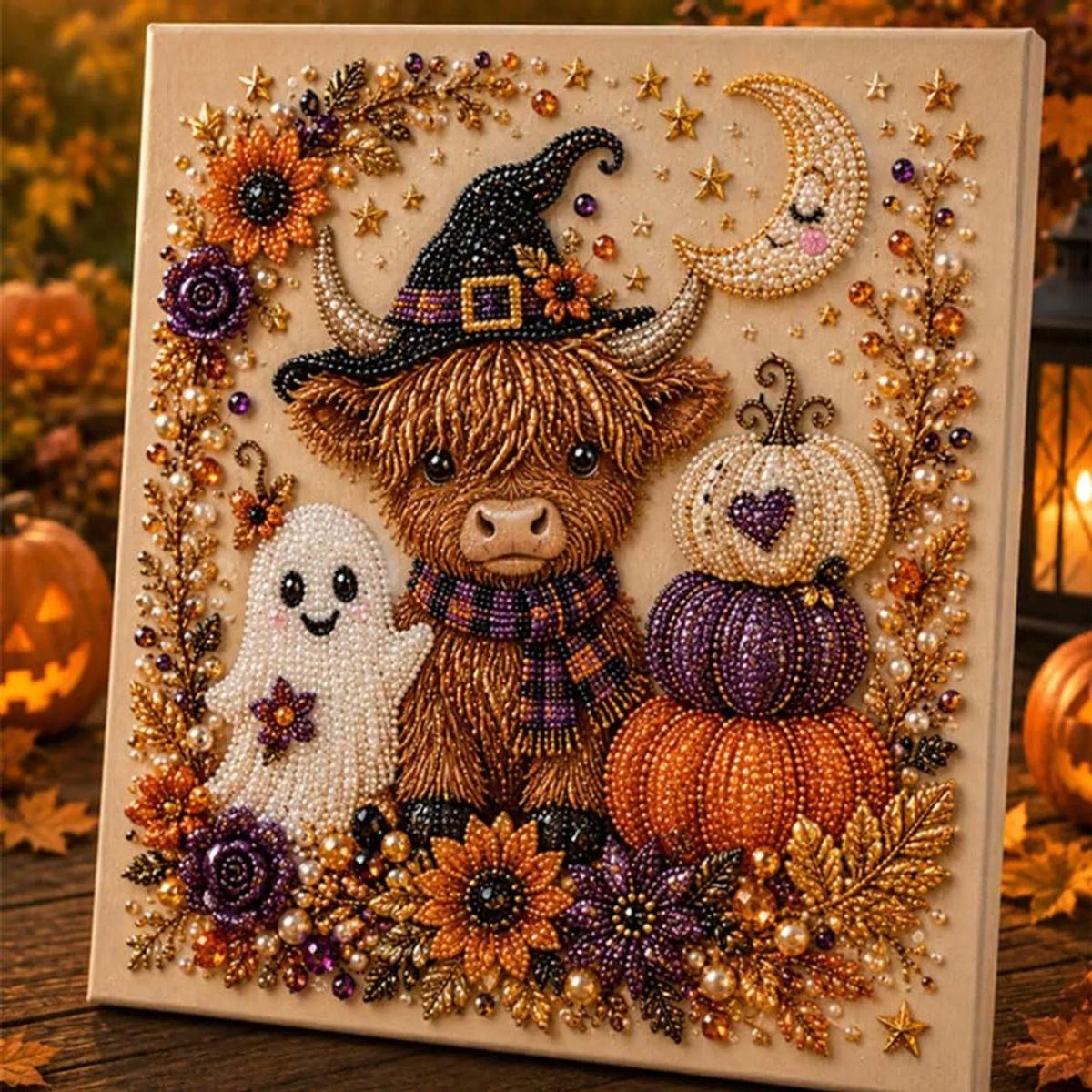 Casalora® Halloween Parel Diamond Painting – DIY 3D Spook Kunstwerk – Ronde Halloween Decoratie op Canvas – Creatieve Hobby voor Volwassenen – Halloween Wanddecoratie – 20 × 20 cm