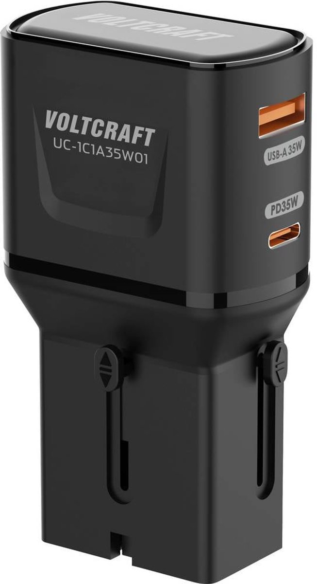 VOLTCRAFT UC-1C1A35W01 Reislader 18 W, 18 W 1x USB-C, 1x USB-A Fast Charge Zwart Met adapter voor Europa, Met adapter v