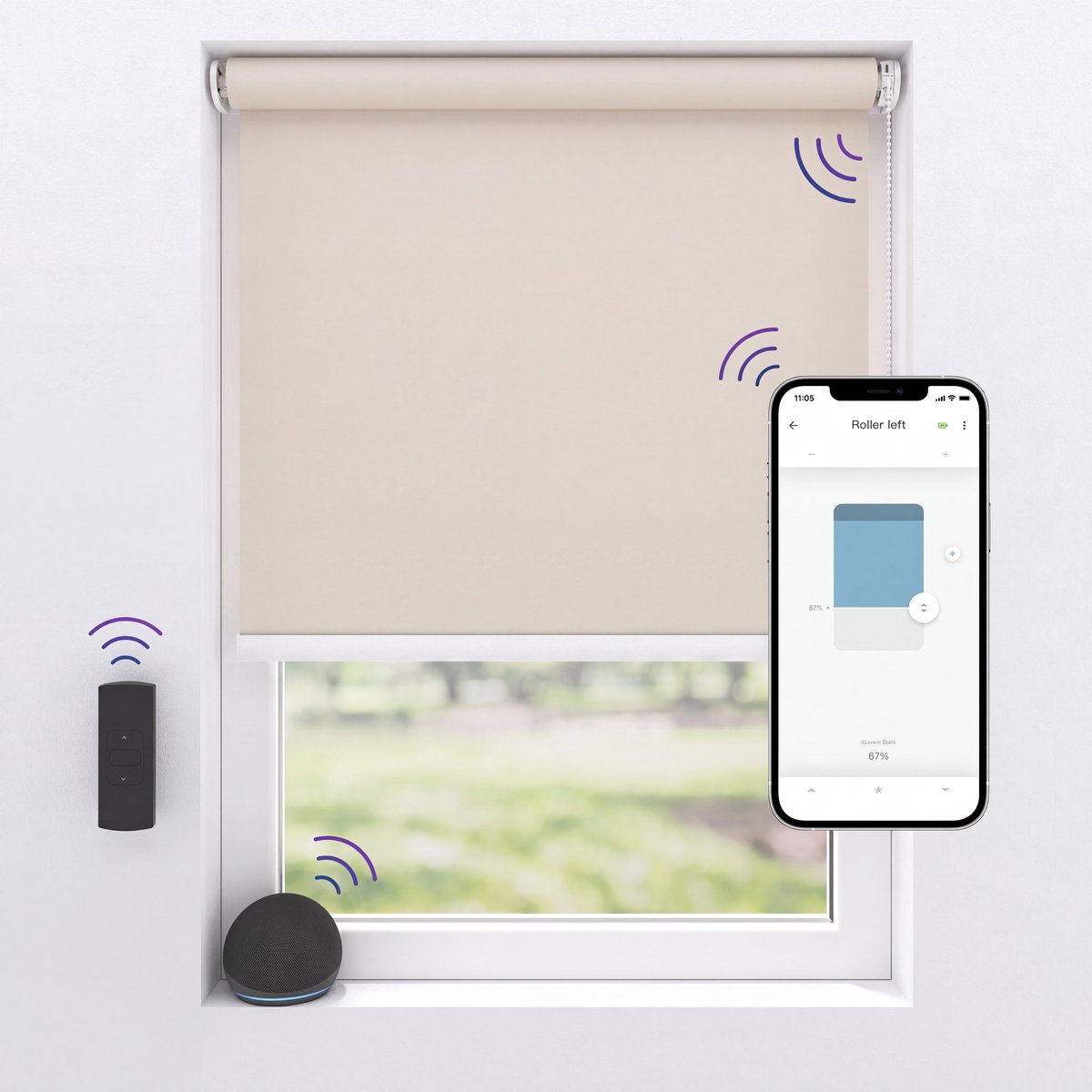 Motionblinds Elektrisch Rolgordijn Verduisterend - 80 x 190cm - App bediening - Slimme Rolgordijn - Automatisch Rolgordijn - Inclusief Montagemateriaal - Beige - 1 Stuk