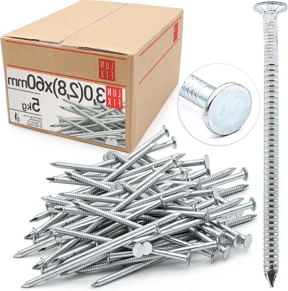 Geribbelde Spijkers - Bouwspijkers Houtnagels - Houtconstructies Maken - Verzinkt Staal Betere Grip - 60 mm 5 kg - Zilver