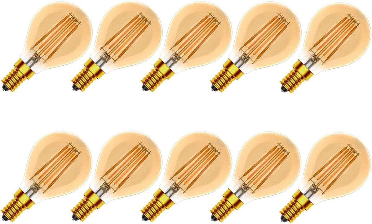 Gloeilamp LED Vintage - Warm wit - G45 - Dimbaar Retro Gloeilamp voor Kroonluchter - 10-pack