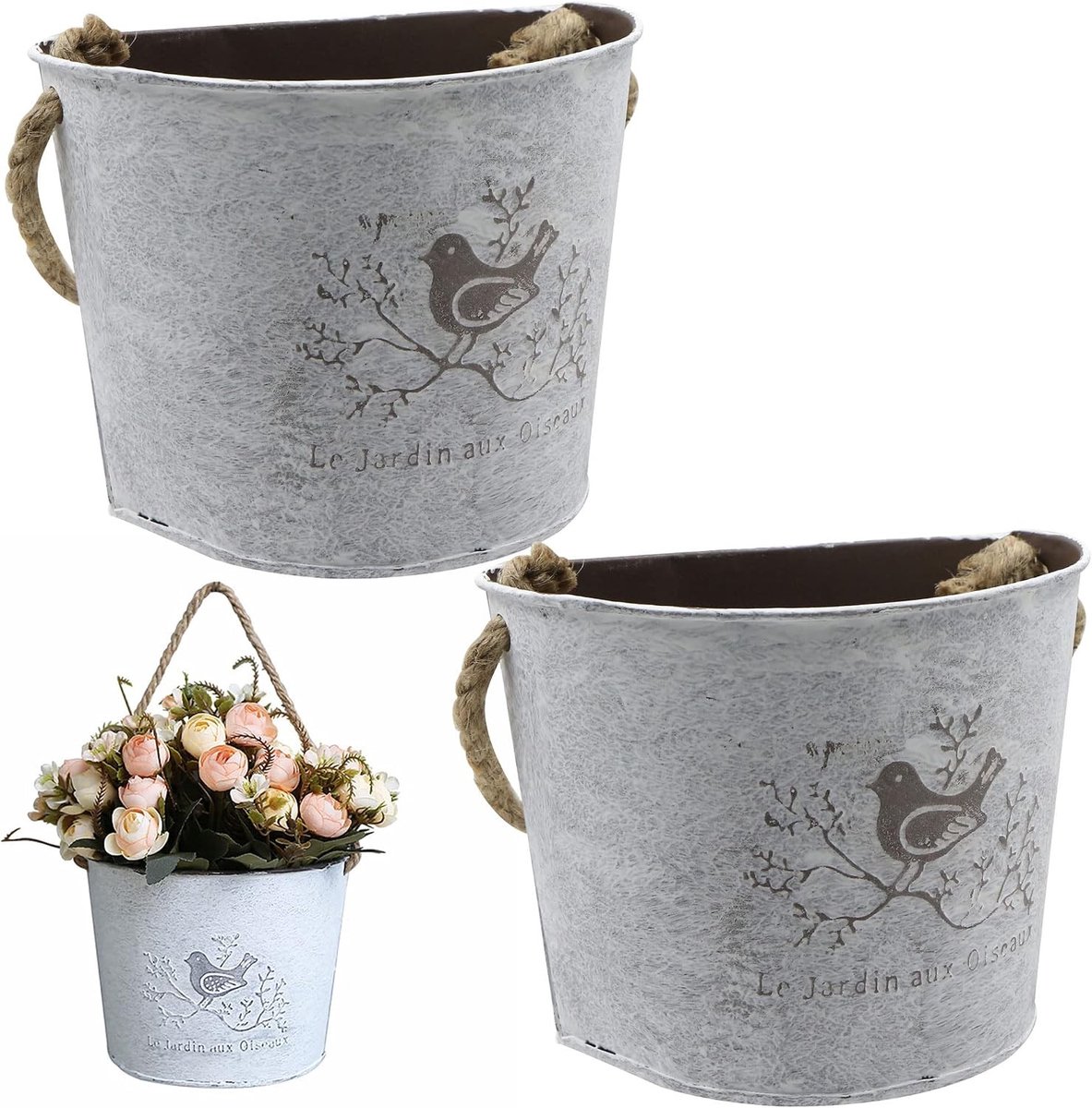 Hangende Bloempot - Wit - 18 x 14 x 11 cm - Ijzeren Wanddecoratie voor Binnen en Buiten