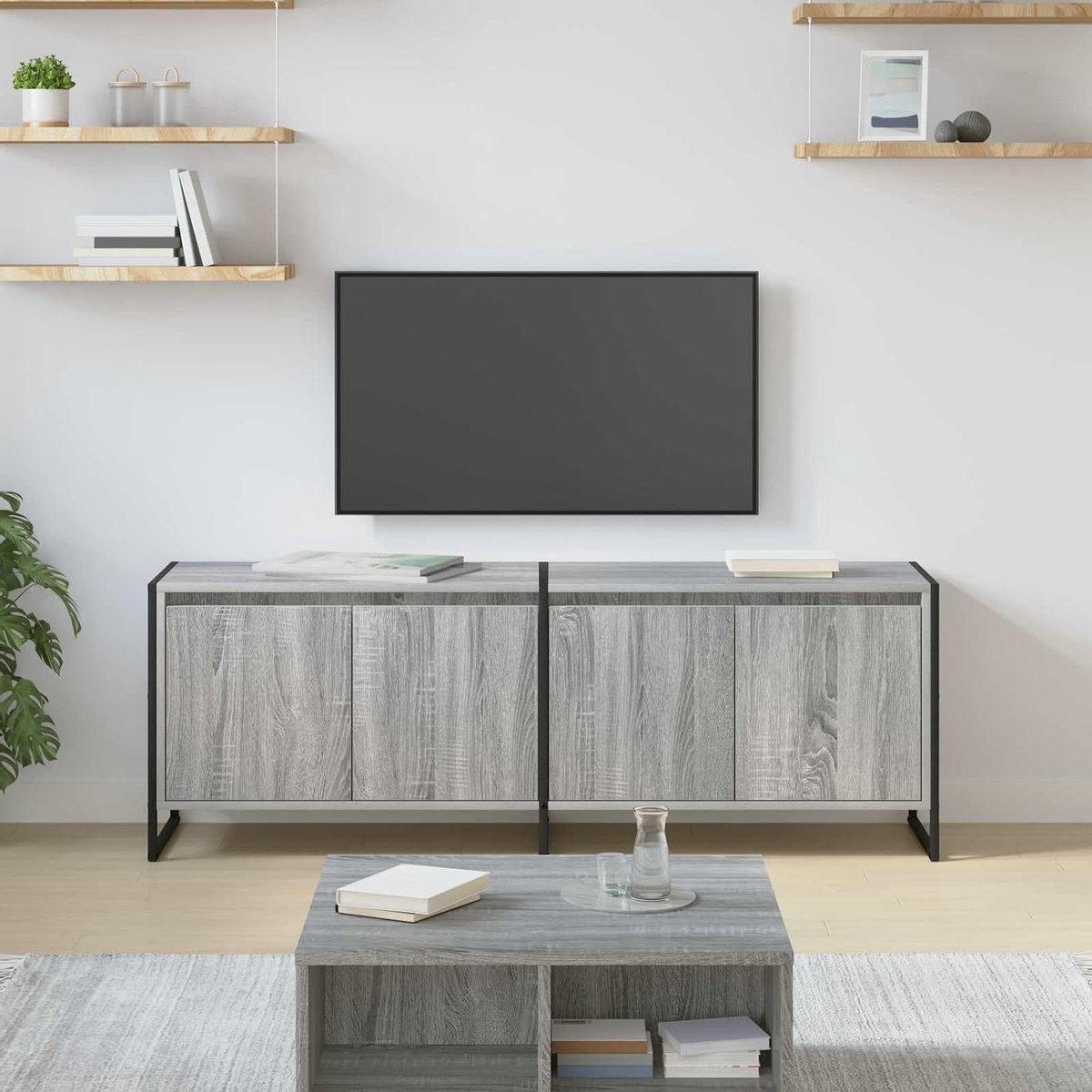 Tv-kast - Tv meubel mediakast - Woonkamer opbergen - Industriële stijl - 140 x 36 x 495 cm - Grijs Sonoma
