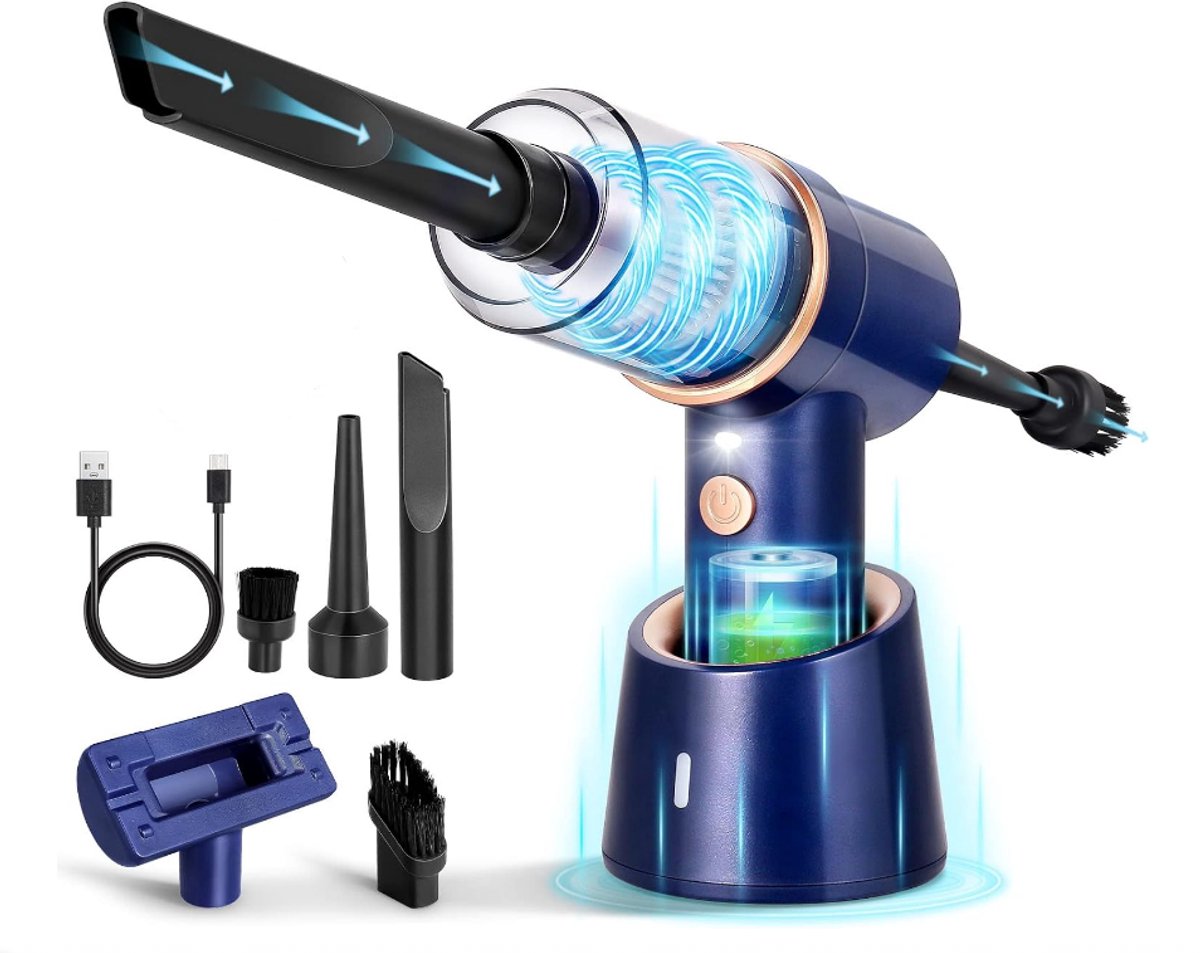 3-in-1 Draadloze Handstofzuiger Elektrische Persluchtblazer, Oplaadbare Mini Stofzuiger Opgewaardeerd Model Blauw, Voor Huisdierenhaar en Autoreiniging