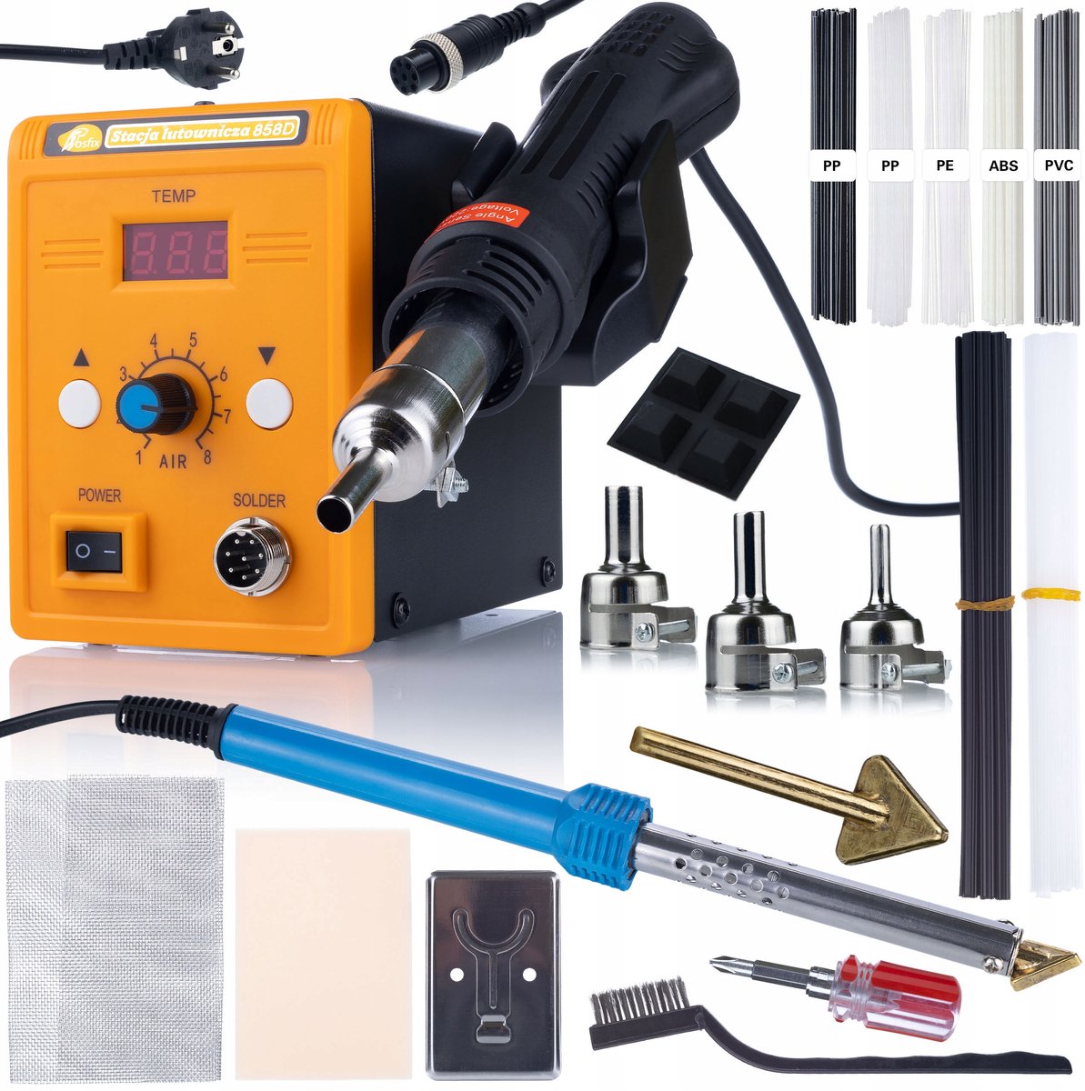 Rosfix Soldeerstation Hot-Air 858D Set - 700W, 100–500°C, 3 Spuitmond - Soldeerbout 80W BL80W