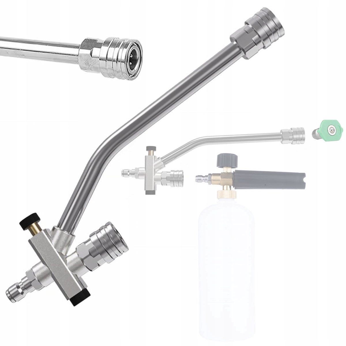 Rosfix DualJetPro Hogedruklans - 2-in-1 QC 1/4" - RVS+Messing,26cm - Voor Schuimpistool en Hogedruk - Geschikt voor Quick