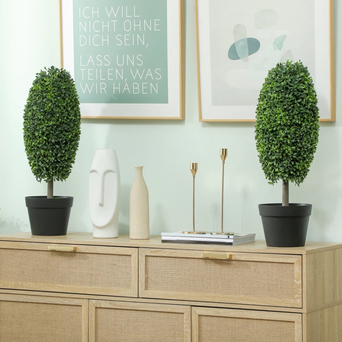 MIVRAY Kunstplant – 2-Delige Set UV-Bestendige Kunstbomen in Pot – 60 cm – Kunststof – Groen – Voor Binnen en Buiten – Onderhoudsvrij