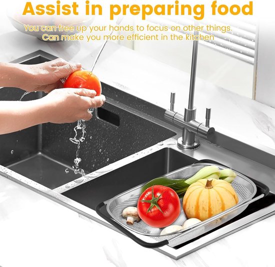 Afgieter Vergrendelbaar - Zeedezeef - Groenten Wassen - Uitschuifbare Grip - 39x25x10 cm - Multicolor — afbeelding 5
