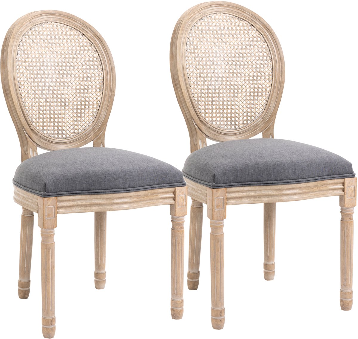 HOMCOM - Eetkamerstoel - Polyester - Rubberhout - Grijs