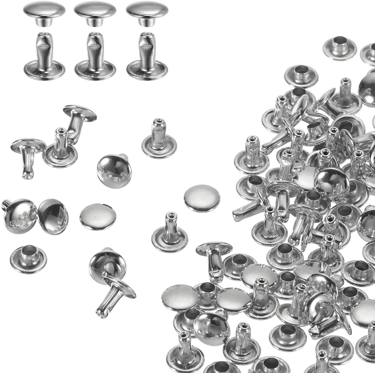 Set van 60 ronde dubbele lederkappen met nieten 8x8mm voor handwerk