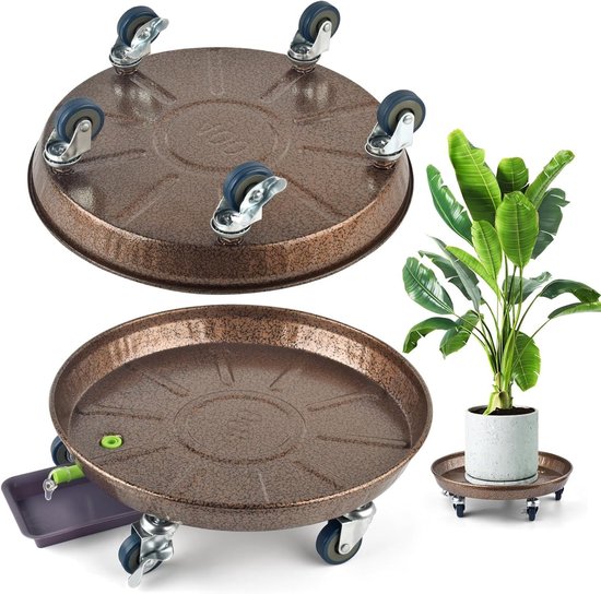 Set van 2 Plantrollers van 40 cm met Vergrendelbare Wielen voor het Vervoeren van Bloempotten en Planten