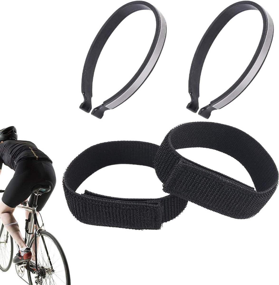 Reflecterende Beensluiters - Broekband Clips - Veilig Fietsen - Verstelbare Pasvorm - 15 x 10 cm - Zwart