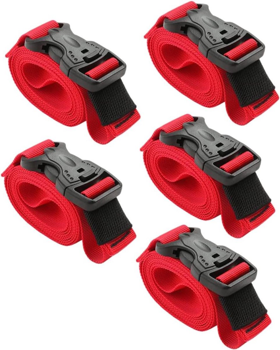 Kampeerriemen Set - Bagagebanden Spanbanden - Bagage Vastzetten - Verstelbare Gesp - 5 stuks - Rood