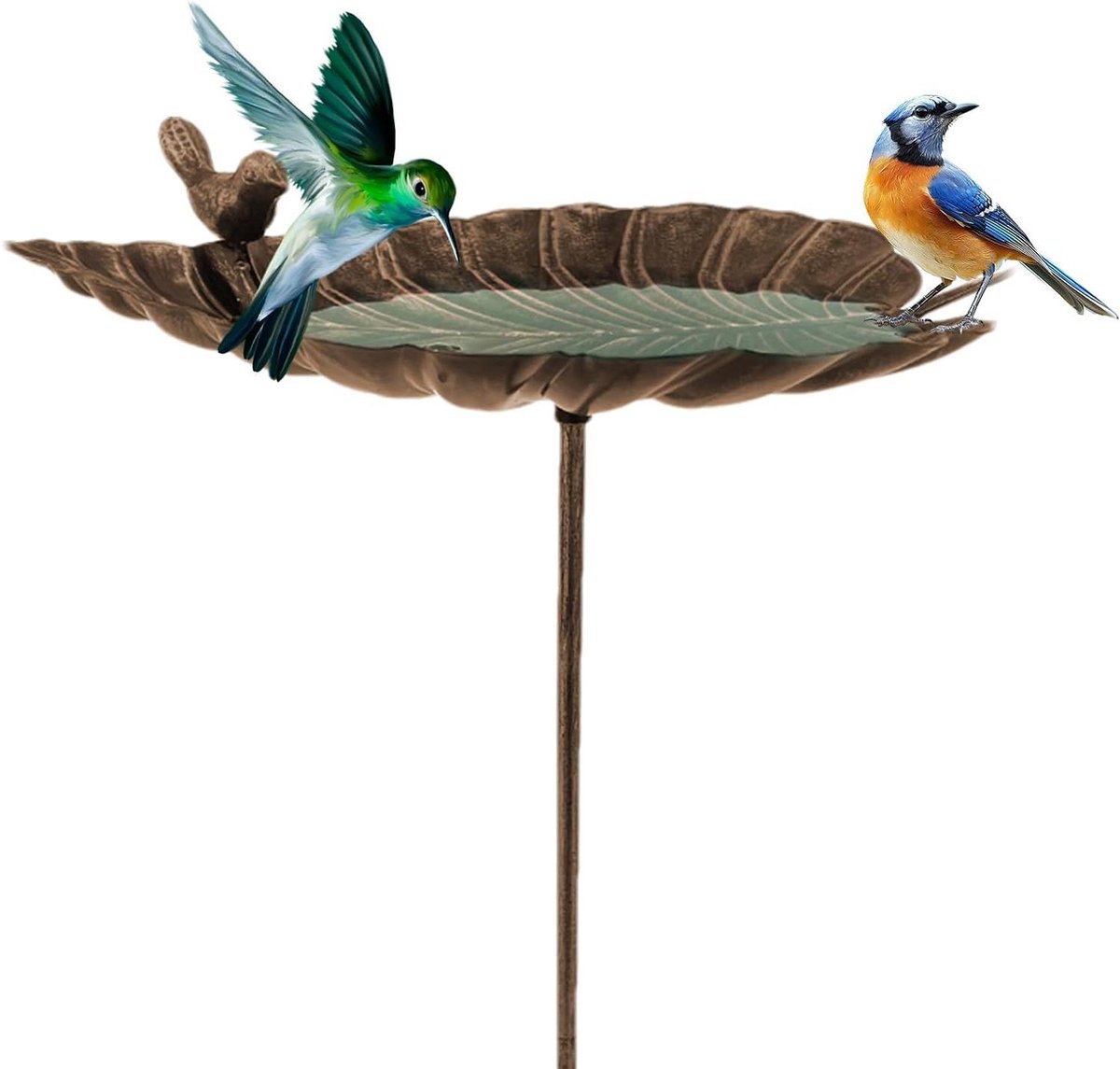 Vogelbad Tuin - Vogelbadje Buiten - Vogels Voeden - Gietijzer Bladvorm - 47.5 cm Hoogte - Brons