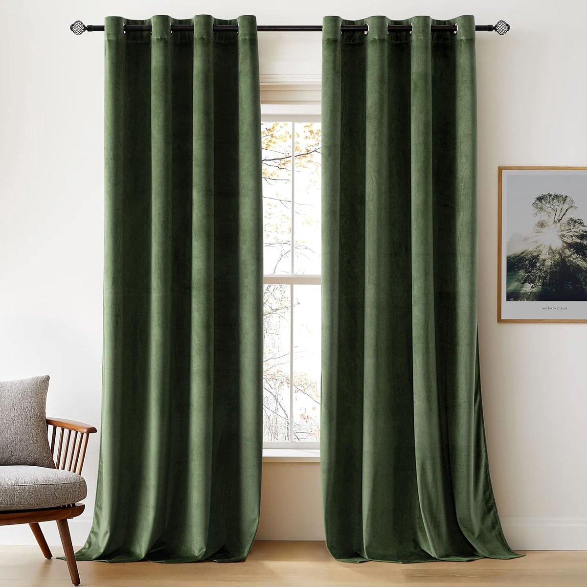 Gestreepte paneelgordijnen - Groen - 140 x 280 cm - Fluwelen Thermische Verduisteringsgordijnen - Voor Woonkamer en Slaapkamer
