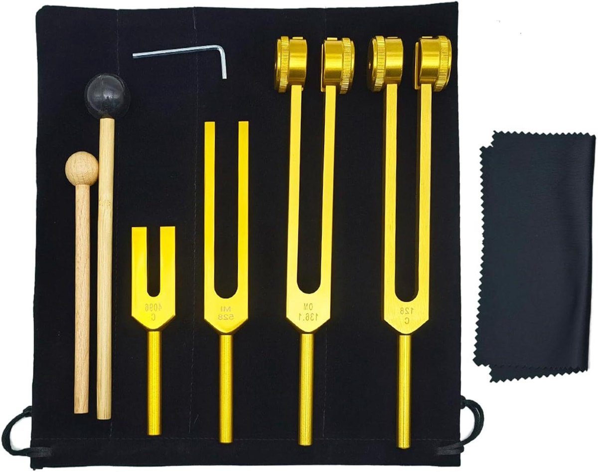 Stemvork Set - Geluidstherapie Instrument - Meditatie en Yoga - Helder Resonerende Toon - 21.5 cm - Goud