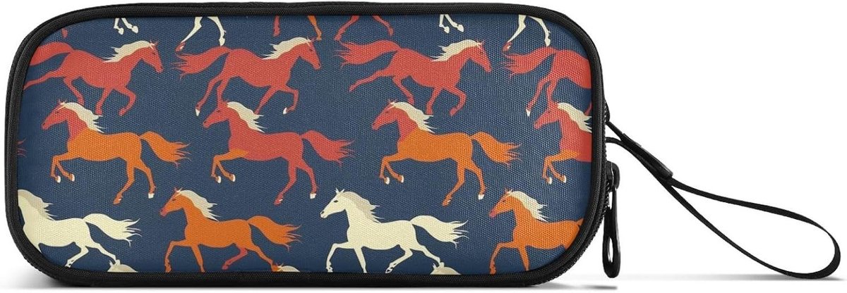 Gekleurd Paarden Etui - Potlood Tas - School Organisatie - Drie Vakken Ontwerp - 22.5 x 9 x 11 cm