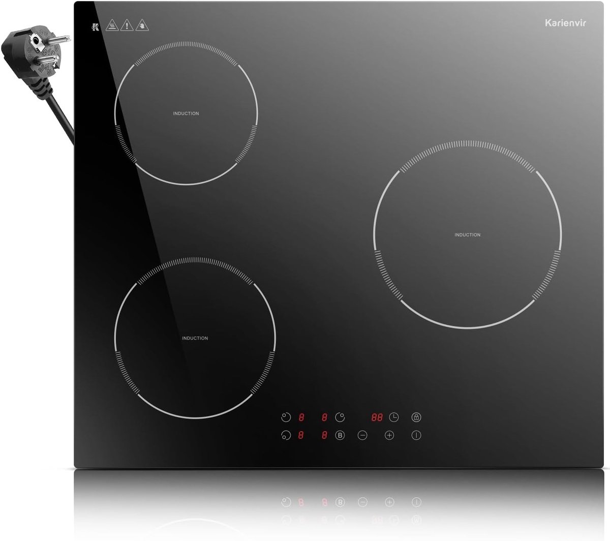 Inductiekookplaat - Wit - 60 cm - Met Stekker en 3 Branders - Voor Koken en Braden
