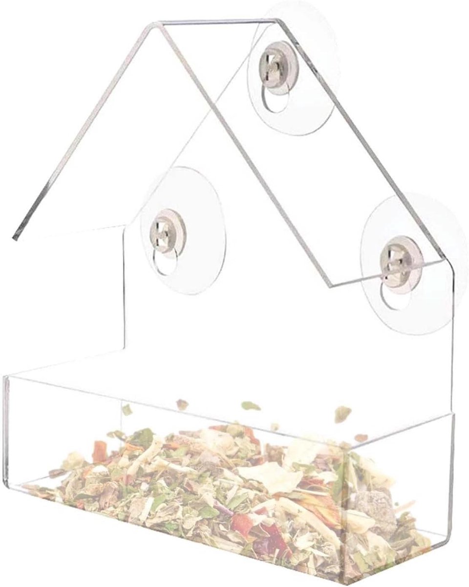 Vogelhuisje Transparant - Vogelvoederhuis Raam - Vogels Observeren - Acryl met Zuignap - 15 x 6 x 15 cm - Transparant