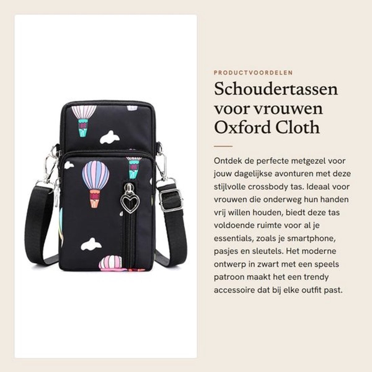 Crossbody Bag Waterdicht - Dames Schoudertas - Verstelbare Schouderband - Handtas Klein - Armlus Ontwerp - 9 x 5 x 18 cm