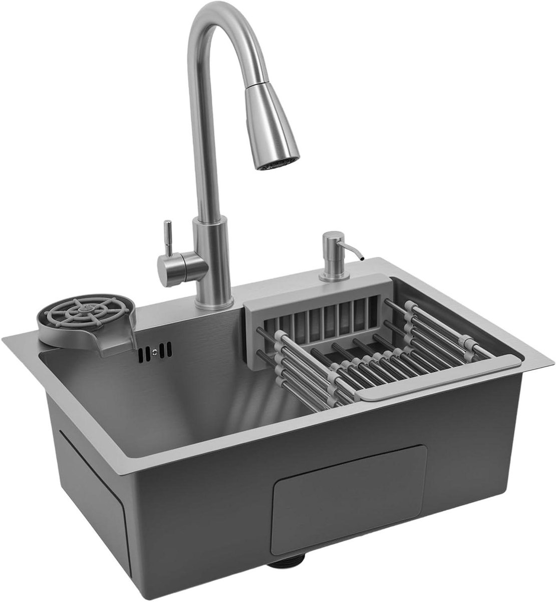 Keukenspoelbak - Wastafel aanrecht - Afwassen en reinigen - Complete set met kraan - 55 x 40 cm - Zilver