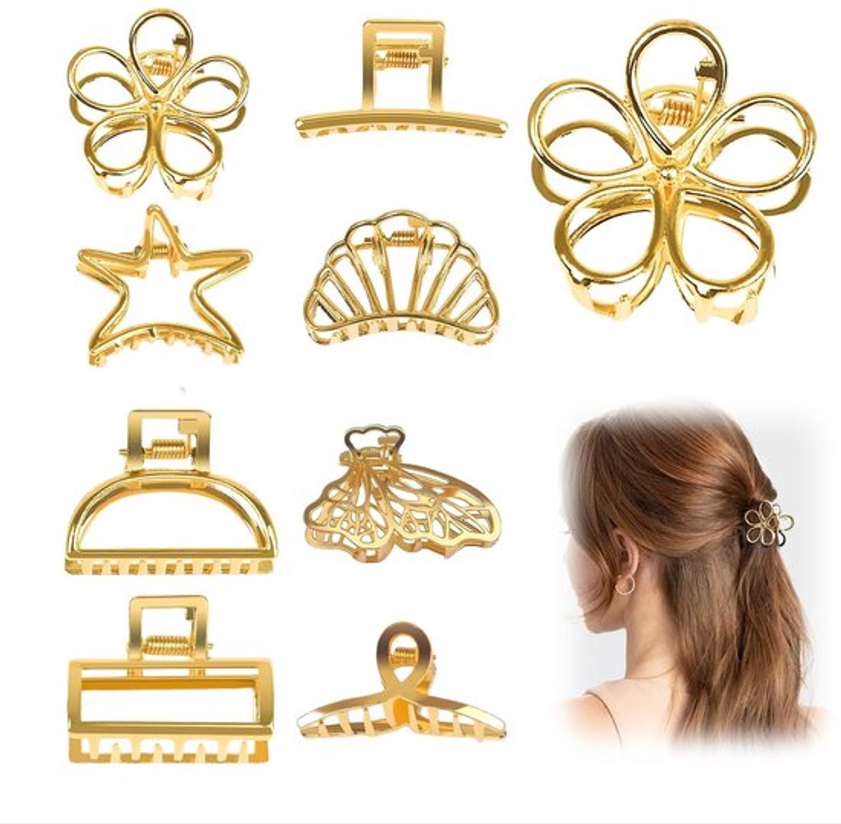 Haarklemmen Goud - 8 Stuks Mini-Haarklemmen - Metalen Haaraccessoires - Geschikt voor Dik/Dun Haar - Klein Formaat 4,1 cm - 180° Verstelbaar - Haarspelden
