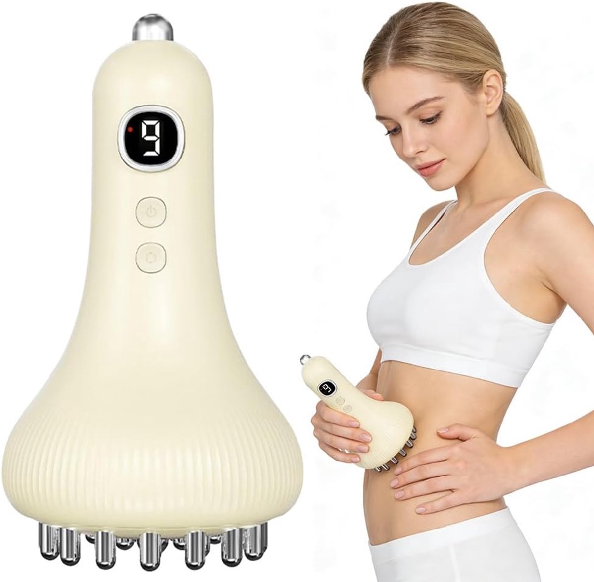 carmdering - Massageapparaat – Elektrische Massager Draadloos – 9 Intensiteitsniveaus, Rood Licht & Massagekogels – Lichaamsmassager voor Ontspanning