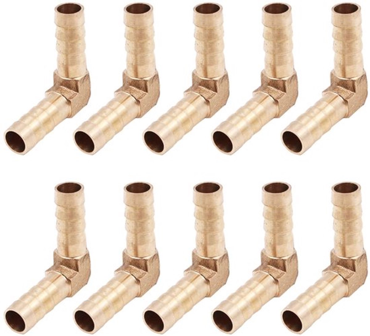 Slangkoppelingen 10 mm - 10 Stuks - Messing - 90 Graden - Aansluitingen - Corrosiebestendig - Hoogwaardig Materiaal - Slangaansluitingen