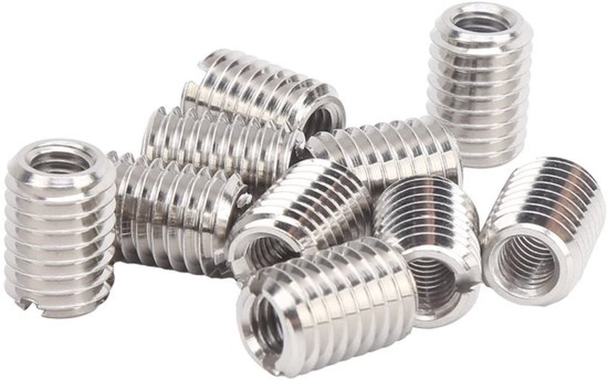 Schroefdraadmoeren 10 stuks - Schroefdraadinzetstukken - Roestvrij Staal 303 - M6 x 1 mm / M10 x 1,5 mm - 14 mm lang - Duurzaam en Corrosiebestendig - Schroefdraadinzet