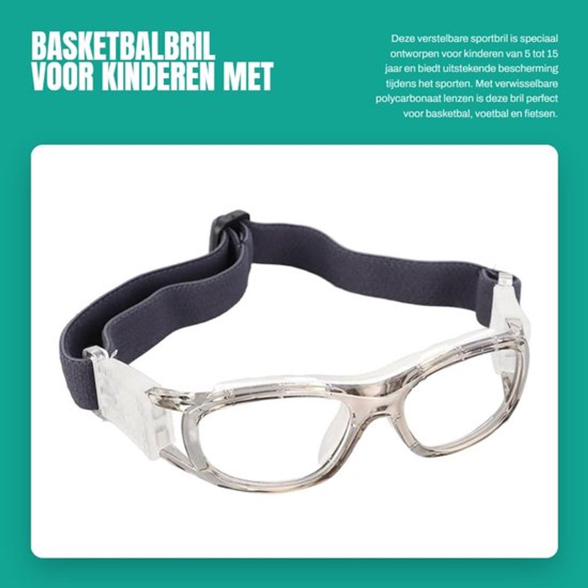 Basketbalbril Verstelbare Beschermlens - Sportbril voor Kinderen - Polycarbonaat Lens - Krasbestendig - Duurzaam - Optimale Zichtbaarheid