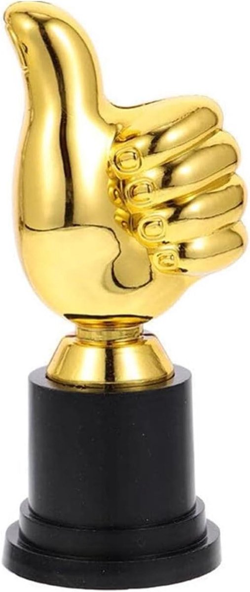 Gouden Duim Trofee - Plastic Prijs - Feestdecoratie - Duim Omhoog Design - 13 cm Hoog - Goud