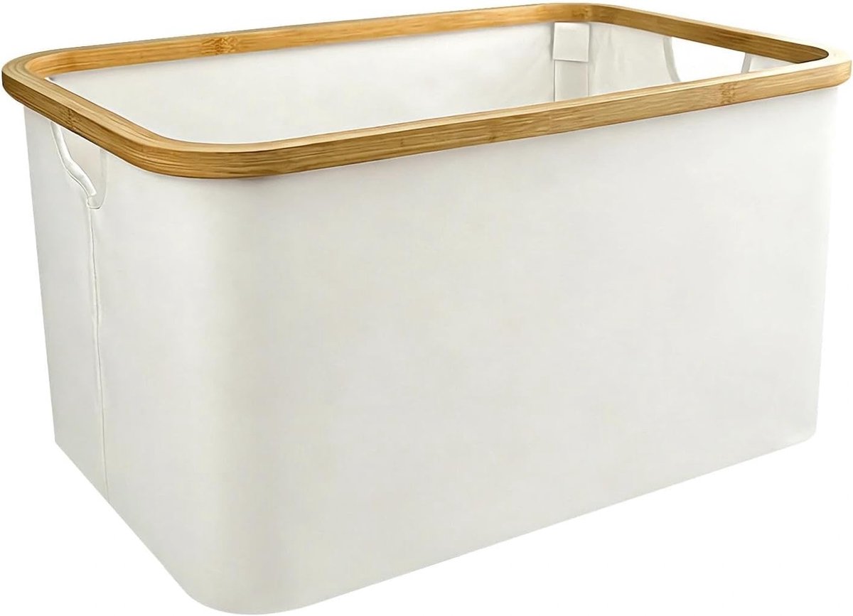 Opvouwbare wasmand - Beige - 54 x 33 x 29,2 cm - Oxford Stof met Bamboe Structuur - Voor Wasruimte en Opbergen
