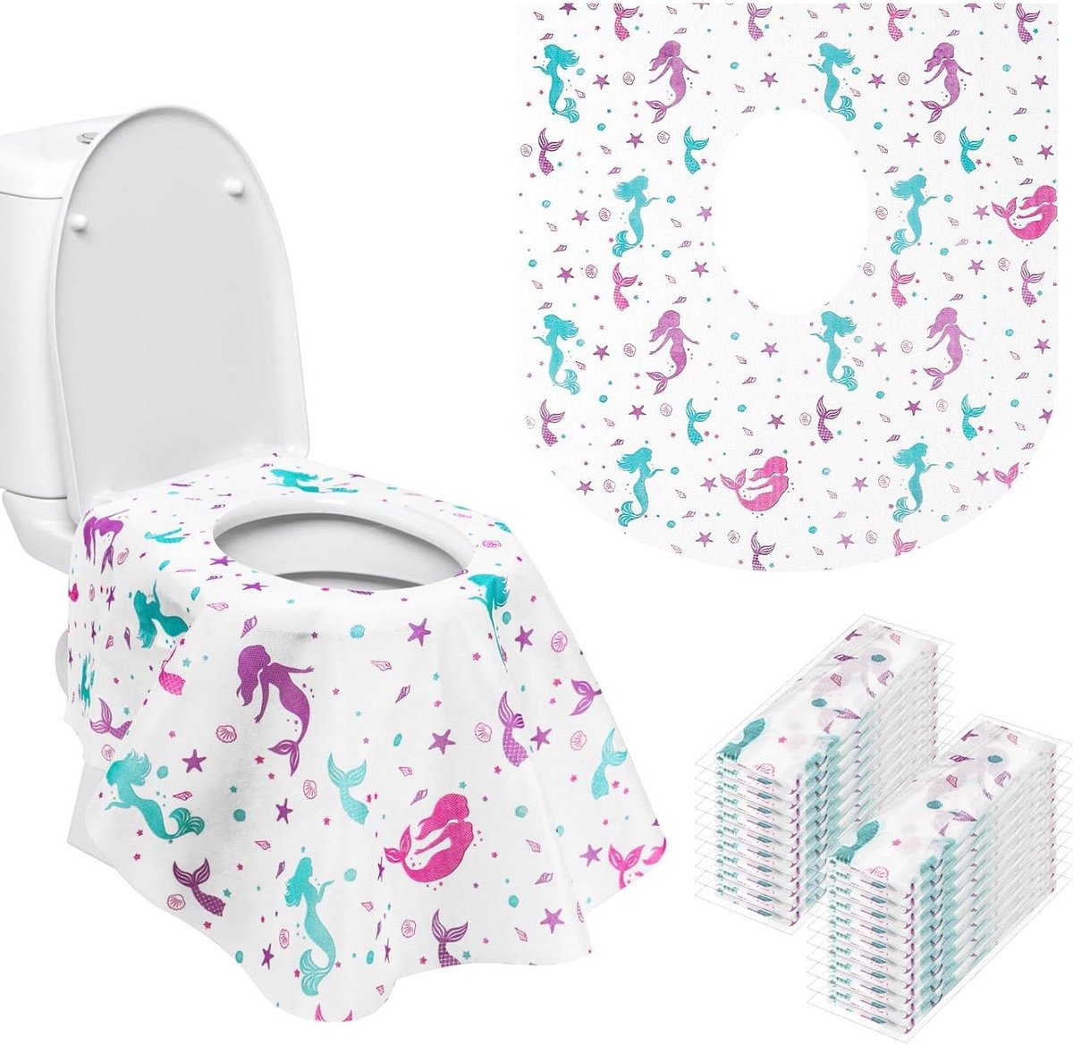 Wegwerp Toiletbrilhoezen - XL WC-kussen Mat - Hygiënisch Reizen - Grote Zijkleppen - 50 x 64 cm - Wit