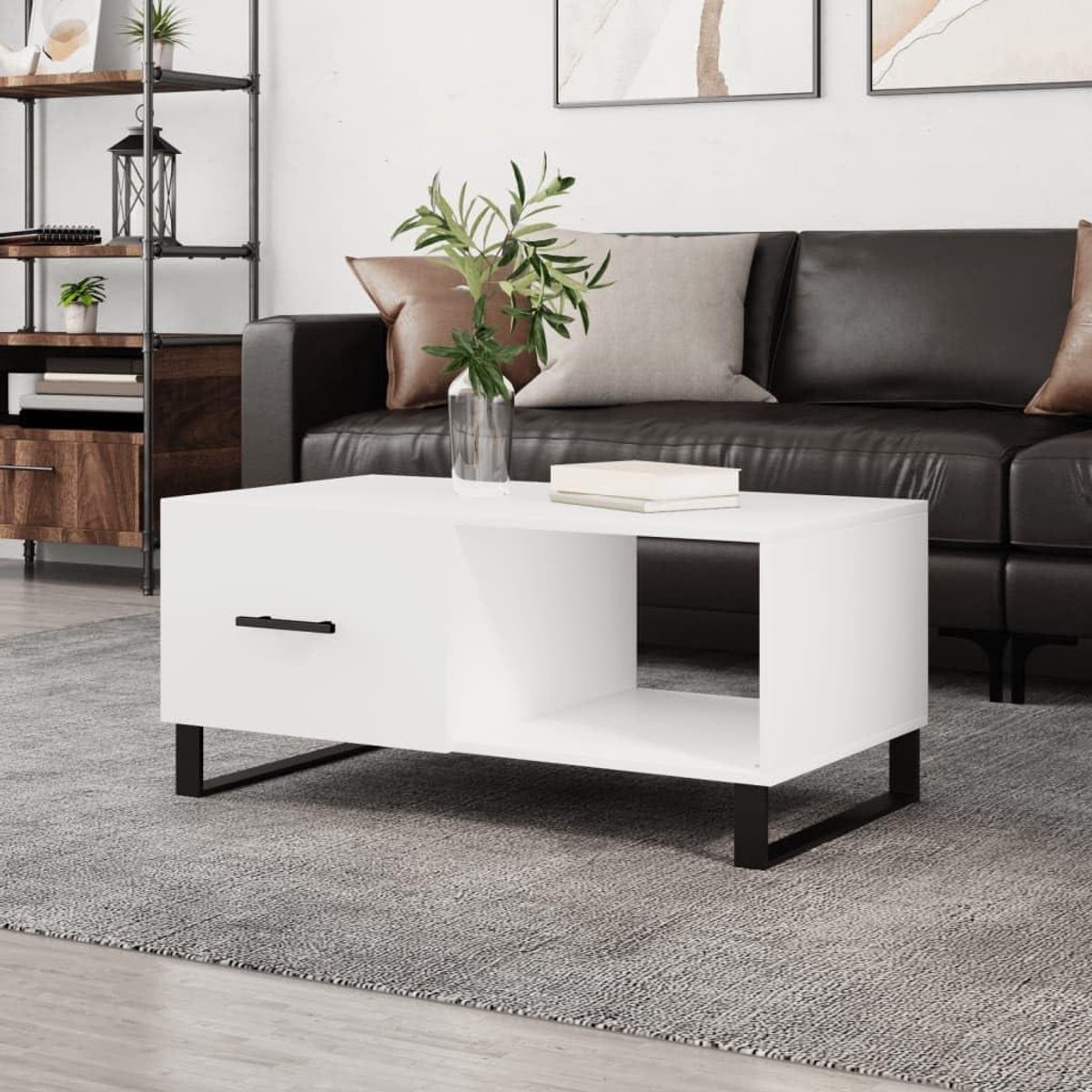 Salontafel Hout - Koffietafel Woonkamer - Opbergen Woonkamer - Robuust Tafelblad - 90 x 50 x 40 cm - Wit