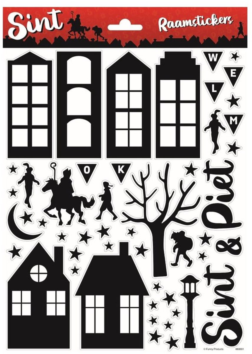 Sinterklaas Raamstickers A4 - Sint & Piet Silhouet Raamdecoratie - Herbruikbare Raamstickers