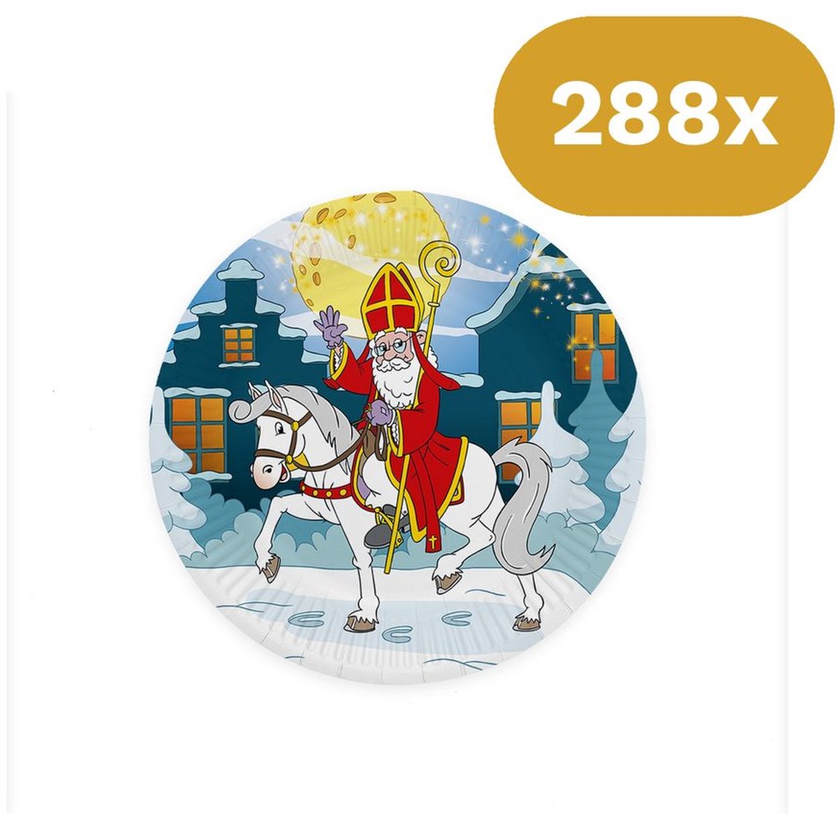 288x Sinterklaas Bordjes 23cm FSC - Papieren Feestbordjes Sint te Paard - Pakjesavond Tafelservies