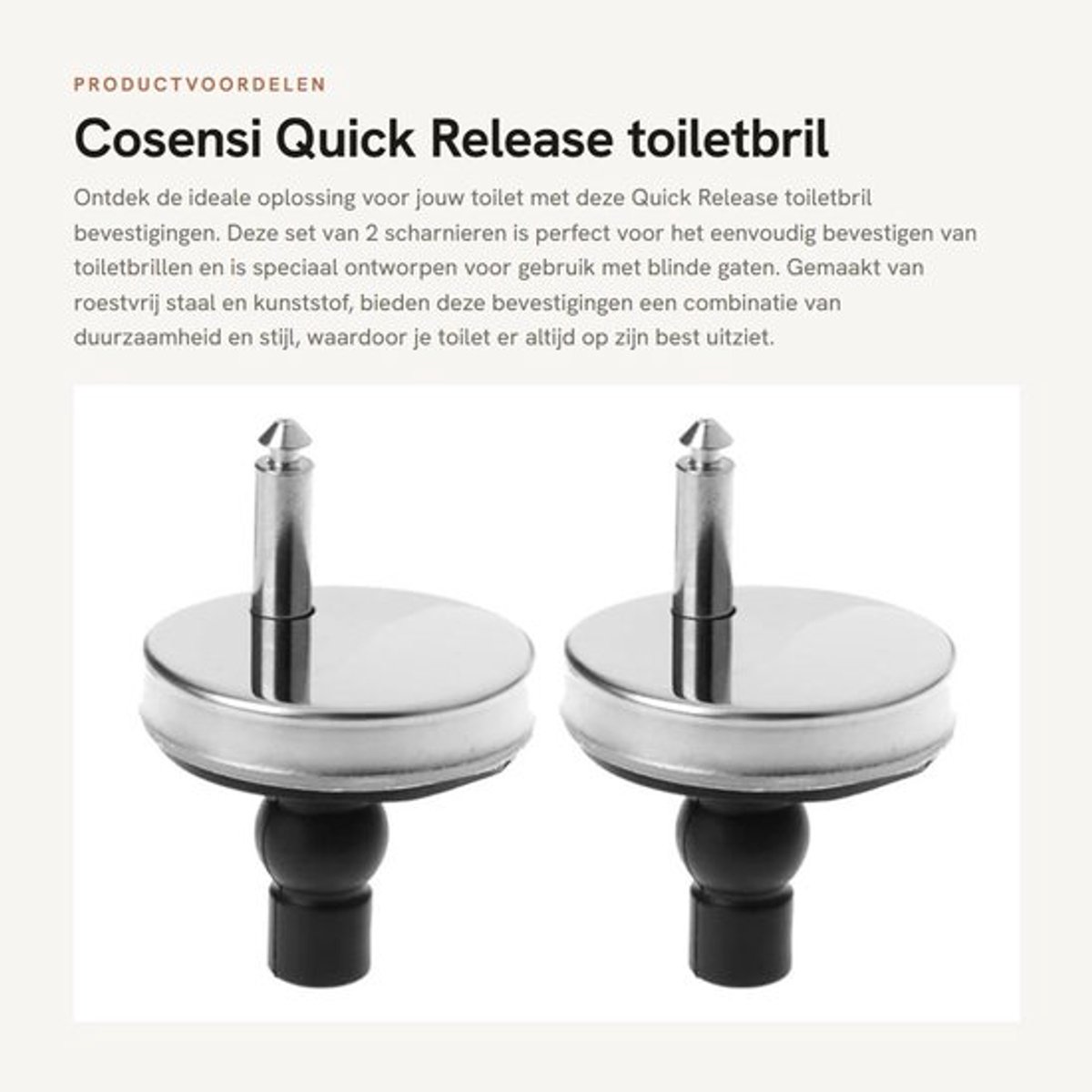 Toiletbril Scharnieren 55 mm - Quick Release Bevestigingen - Roestvrij Staal/Kunststof - 2 Stuks - Zilver/Wit/Zwart - Voor Blinde Gaten
