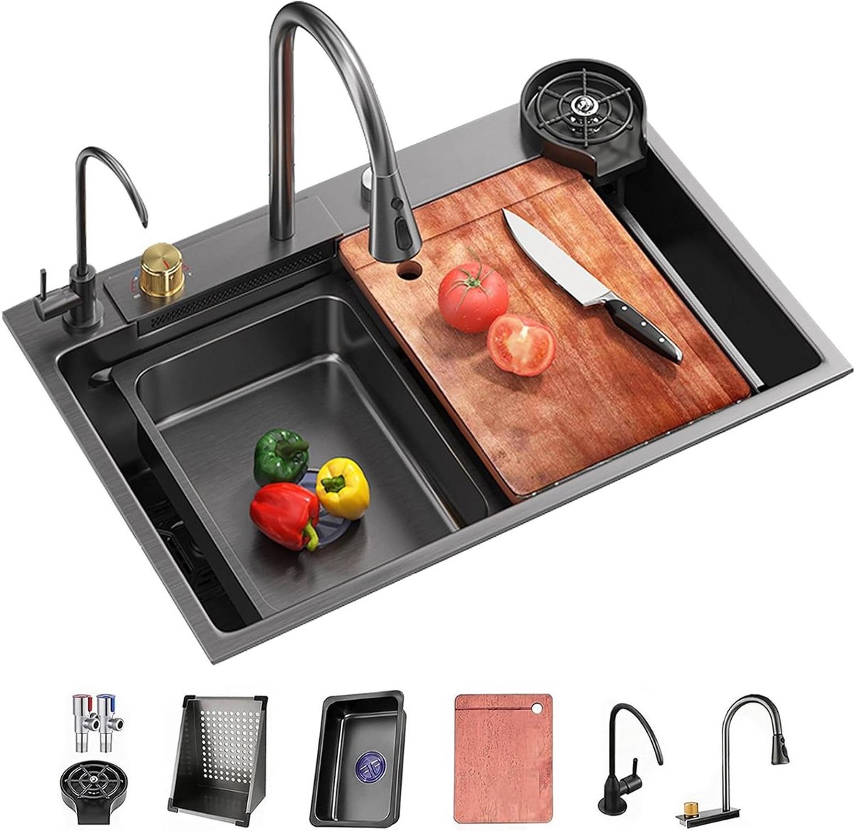 Keukenspoelbak Roestvrij Staal - Spoelbak Keuken Enkel - Keukenwerk Vereenvoudigen - Nano-gecoat Krasbestendig - 80cm - Zwart
