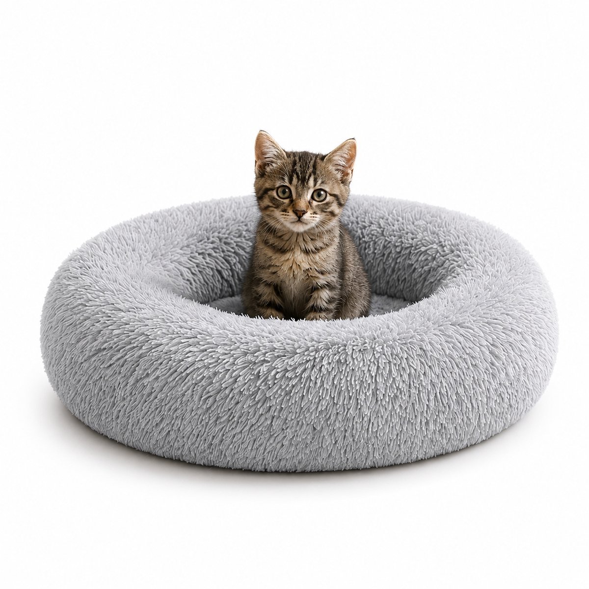 belviona Donut kattenbed, zacht pluche & verhoogde Rand Ø40 cm lichtgrijs