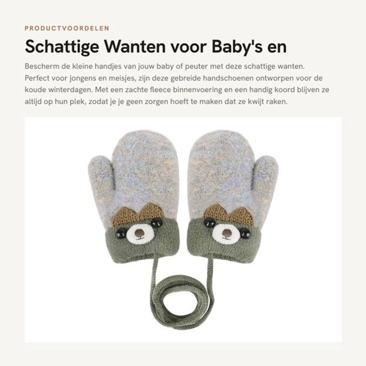 Wanten voor Kinderen - Warme Gebreide Handschoenen - Fleece Binnenvoering - Winter - One Size 1-3 Jaar - Bescherming Tegen Koude