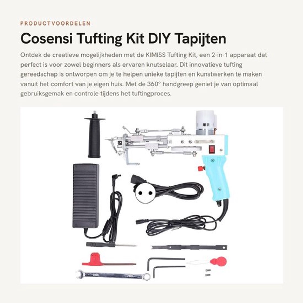 Tufting Kit 2-in-1 - Accu - 360° Handgreep - Veiligheidsfunctie - DIY Breien - Creatieve Mat - Tapijt Tuftmachine